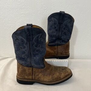 DAN POST BRANTLEY DPC3938 Youth Western Boot Rust Blue Leather Sz 6D Cowboy Kids